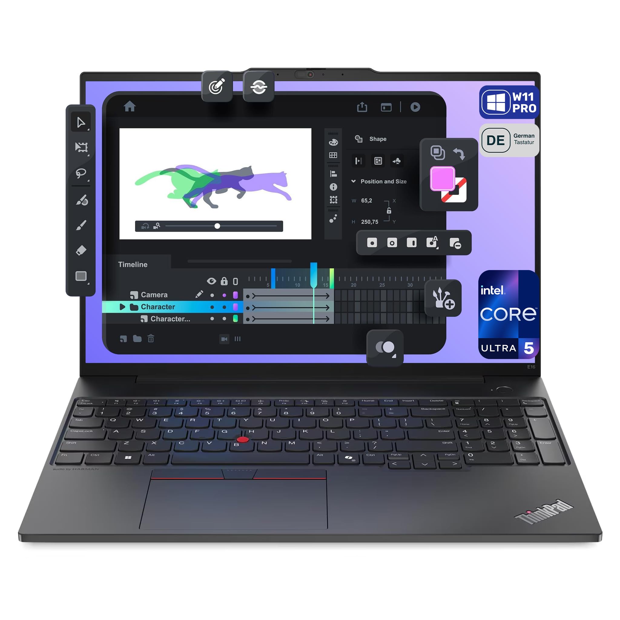 Lenovo ThinkPad E16 Gen 2 (16" FHD, Intel Core Ultra 5-125U, 16 Go RAM, 512 Go SSD, clavier rétroéclairé, lecteur d'empreintes, FreeDOS