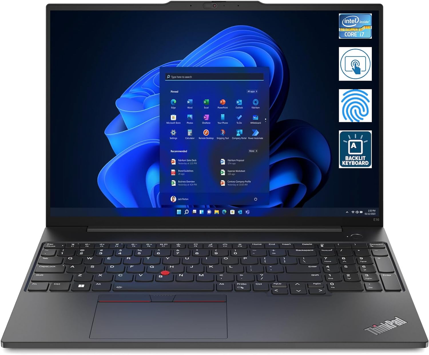Lenovo ThinkPad E16 Gen 2 (16" FHD+, Intel Core Ultra 7-155H, 16 Go RAM, 512 Go SSD, clavier rétroéclairé, lecteur d'empreintes, FreeDOS
